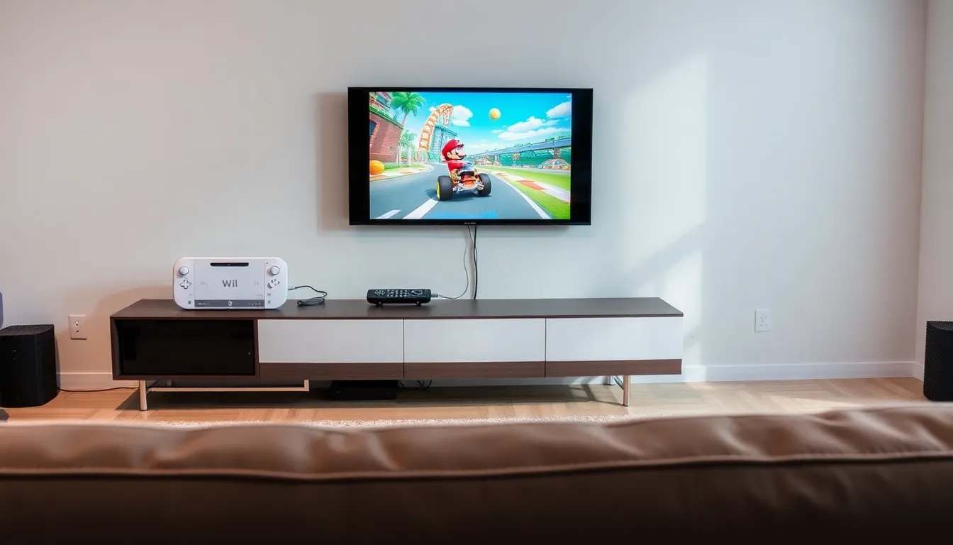 Nintendo Wii in a modern living room with HDMI connection.